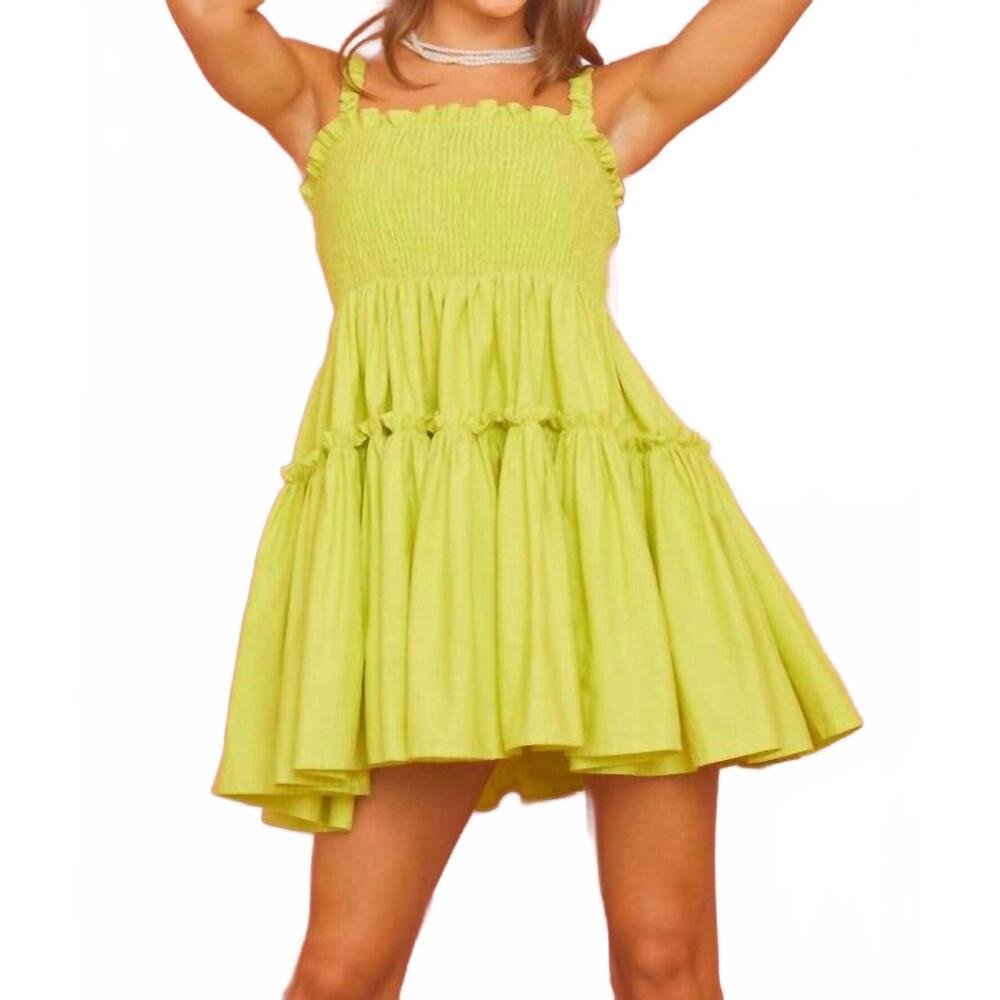 NEW IDEM DITTO sleeveless tiered mini dress in lime